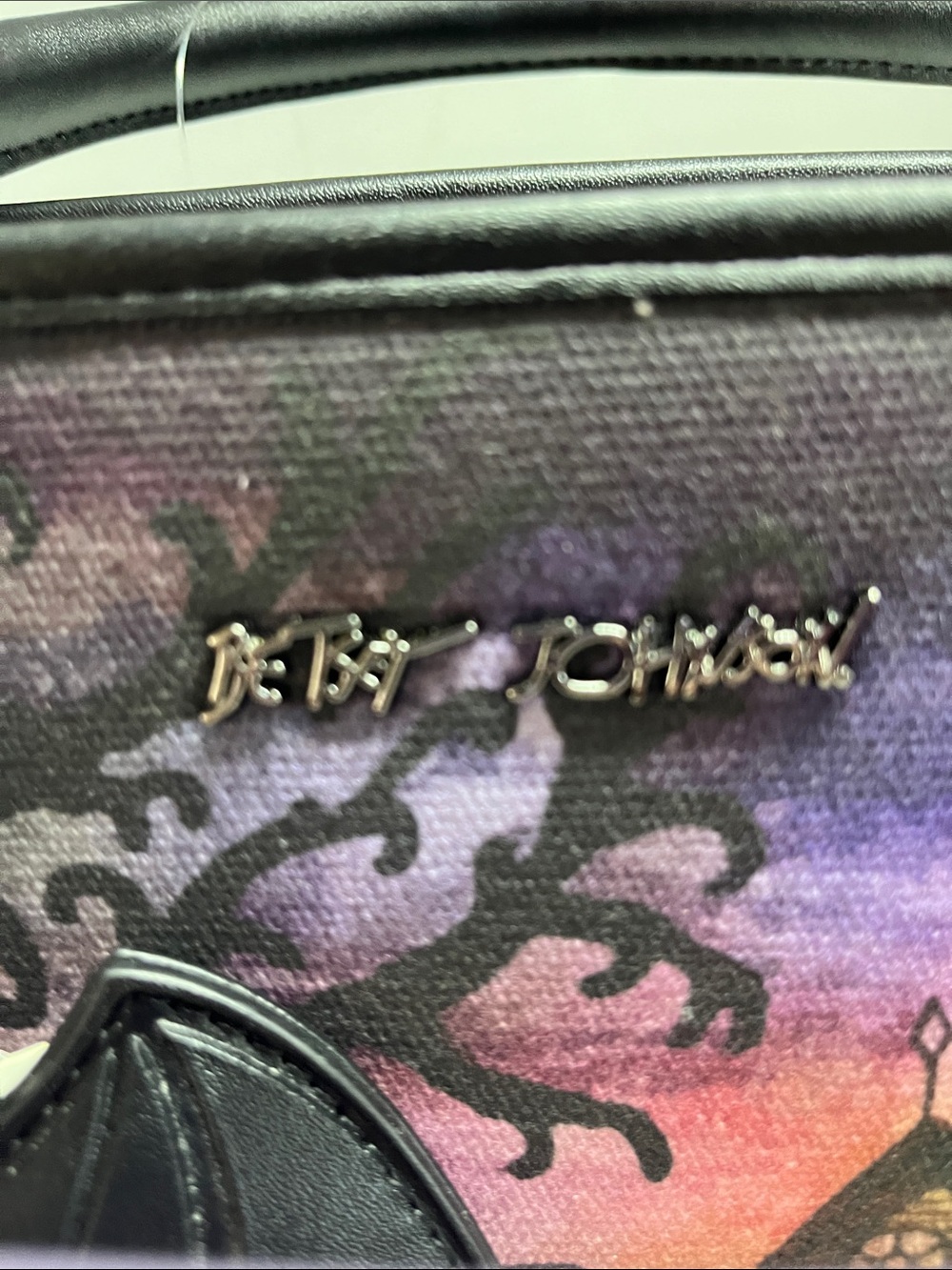 Betsey Johnson Black and Purple Haunted House Crossbody Bag with Bat Charm - Picture 5 of 16